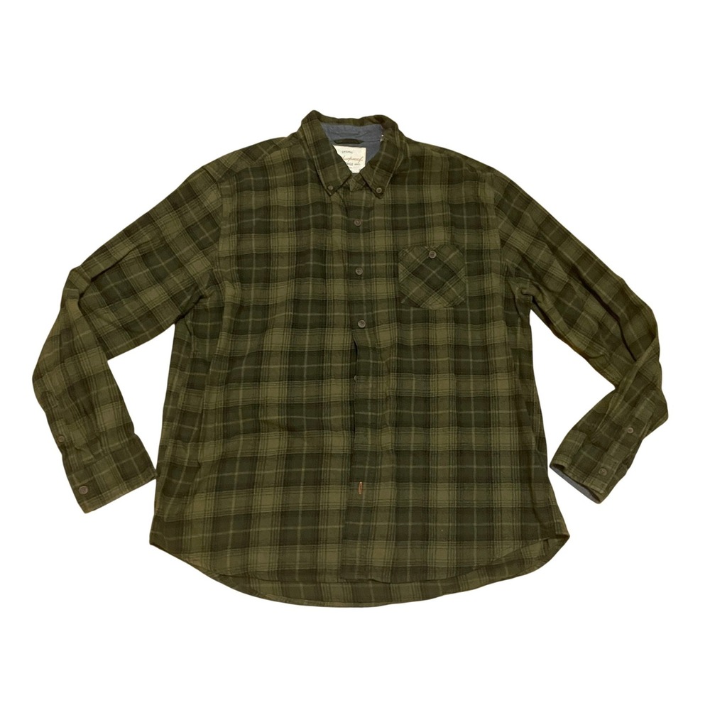 Weatherproof Vintage Men's XL Olive Green Plaid Flannel Button Down Shirt Cotton